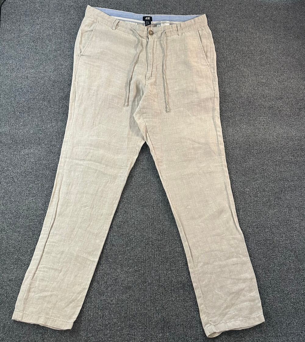 H&M Men’s Linen Pants Natural Fiber Lightweight Breathable Loose Trousers 36R